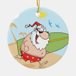 Surfender Weihnachtsmann Keramik Ornament