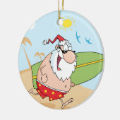 Surfender Weihnachtsmann Keramik Ornament (Links)