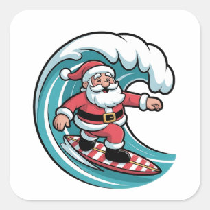 Surfender Weihnachtsmann Weihnachts-Strandsurfer-F Quadratischer Aufkleber