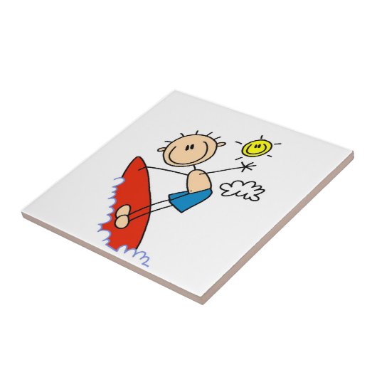 Surfendes Jungen-Strichmännchen Fliese (Seite)