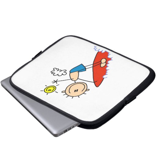 Surfendes Jungen-Strichmännchen Laptopschutzhülle (Vorne Knopf)