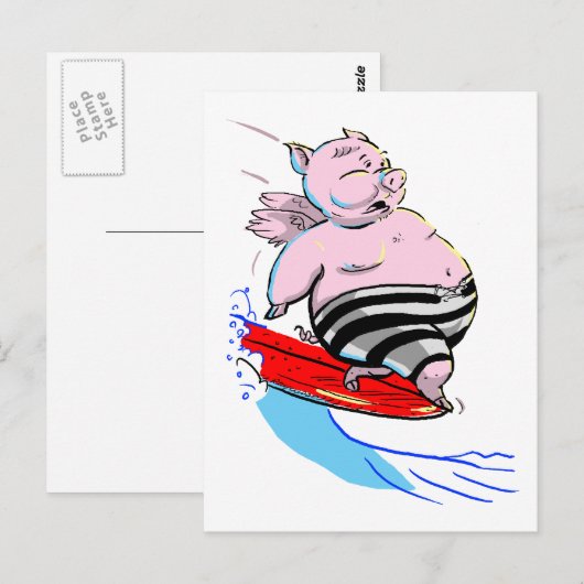 surfendes Schwein Postkarte (Vorne/Hinten)