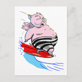 surfendes Schwein Postkarte