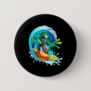 Surfer-Alien Lustiger Sommer-Surfing-Frauen und Mä Button