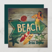 Surfer Aloha Hula Girl hawaii Beach Brautparty Einladung (Vorne/Hinten)