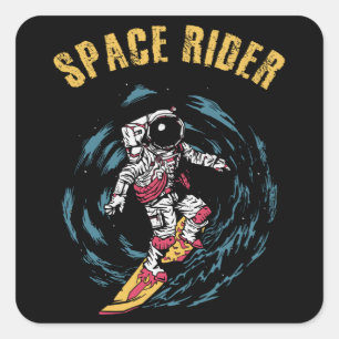 Surfer Astronaut Weltraum Reiter Surfer Quadratischer Aufkleber