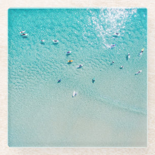 Surfer aus der Luft, klare Ozeane. Glasuntersetzer