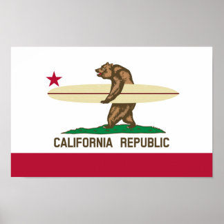 Surfer-Bärenflagge in Kalifornien Poster