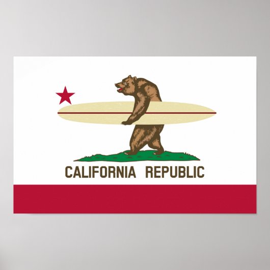 Surfer-Bärenflagge in Kalifornien Poster (Vorne)