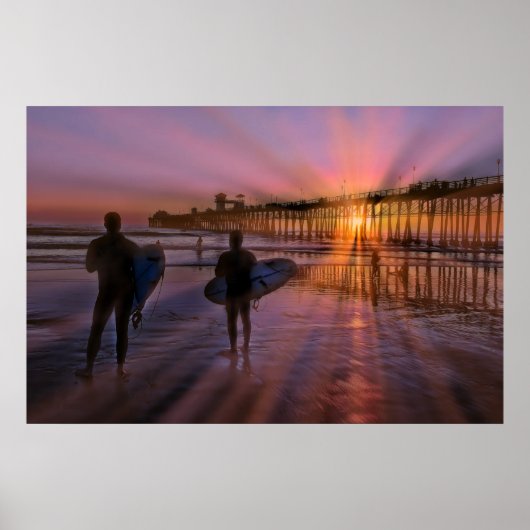 Surfer bei Sunset Poster (Vorne)