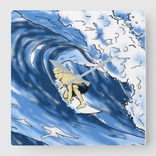 Surfer Big Wave Quadratische Wanduhr