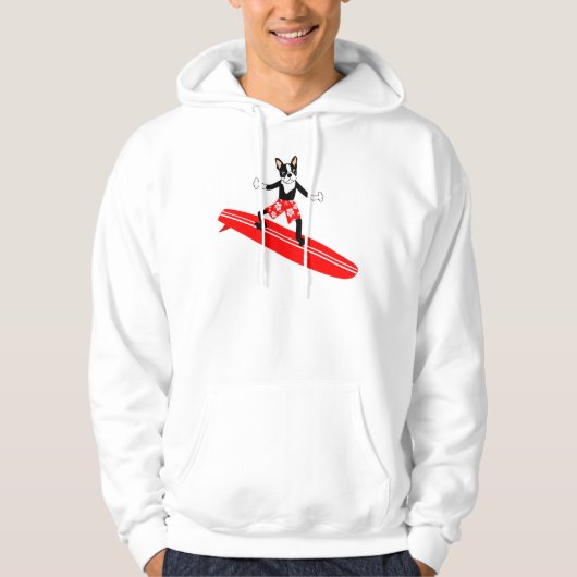Surfer Bostons Terrier Longboard Hoodie (Vorderseite)