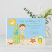 Surfer Boy Beach Party Geburtstag Einladung (Stehend Vorderseite)