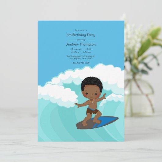 Surfer Boy Birthday Party Einladung (Stehend Vorderseite)