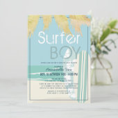 Surfer Boy Surfboards Beach Drive by Baby Shower Einladung (Stehend Vorderseite)