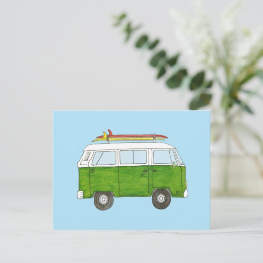 Surfer Campervan Postkarte (Stehend Vorderseite)