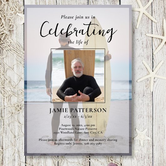 Surfer Celebration of Life Custom Photo Funeral Einladung