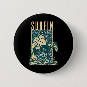 Surfer-Cowboy Cowboy Mit Surfbrett Surfen Surfer Button