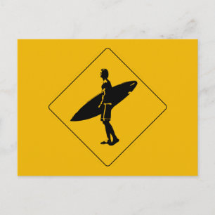 Surfer Crossing Warning Sign, San Diego Postkarte