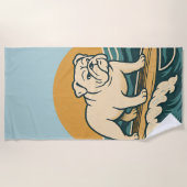 Surfer Dog Retro Bulldog Surf Grafik auf einem Pro Strandtuch (Vorderseite)