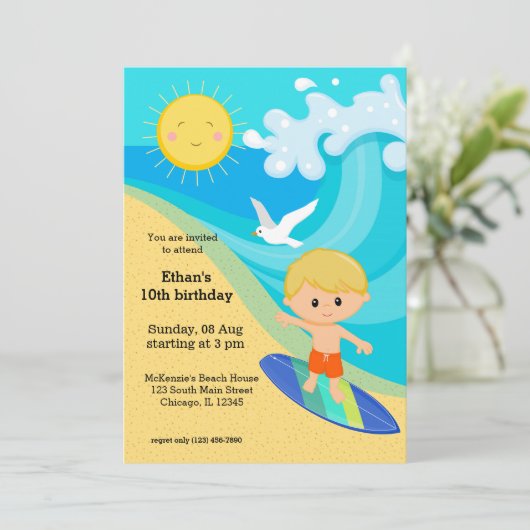 Surfer Einladung (Stehend Vorderseite)