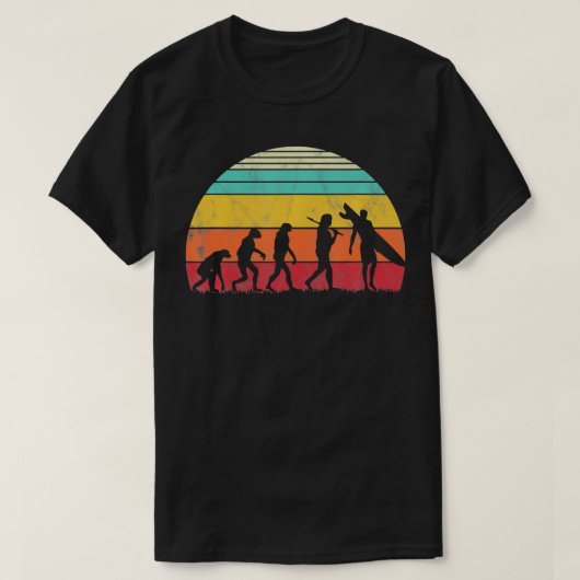 Surfer-Evolution, Vintag Surfbrett, Retro T-Shirt (Design vorne)