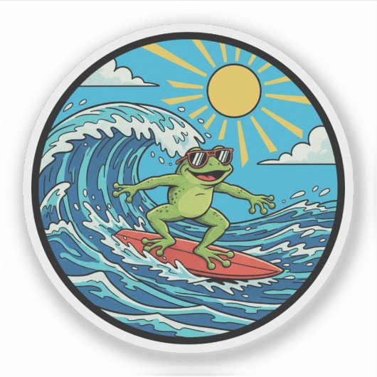 Surfer Frog - Eine Welle fangen Aufkleber (Vorderseite)
