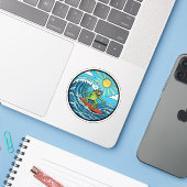 Surfer Frog - Eine Welle fangen Aufkleber (Laptop mit iPhone)