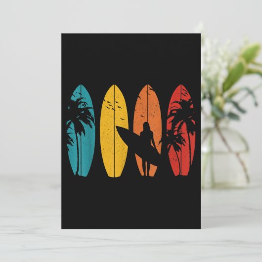 Surfer Geschenk Vintag Surfbrett Strand Einladung (Stehend Vorderseite)