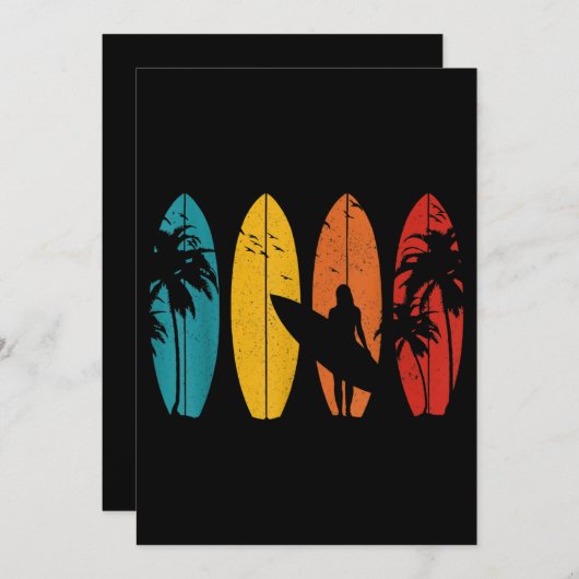 Surfer Geschenk Vintag Surfbrett Strand Einladung (Vorne/Hinten)