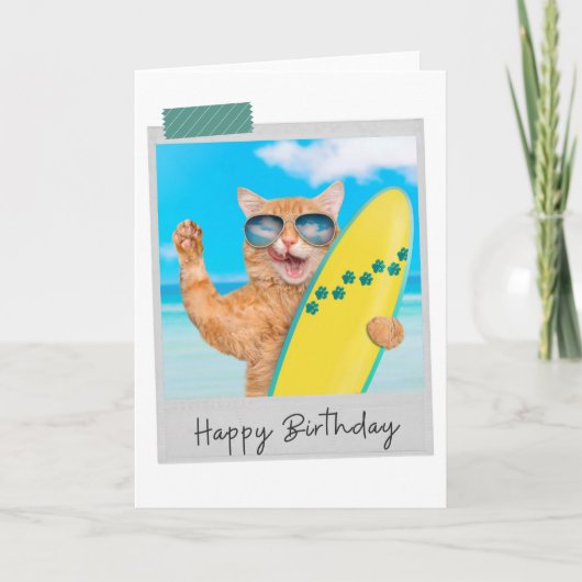 Surfer Ginger Cat Funny Birthday Card Karte (Vorderseite)
