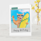Surfer Ginger Cat Funny Birthday Card Karte (Gelbe Blume)