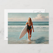 Surfer Girl am Strand Postkarte (Vorne/Hinten)