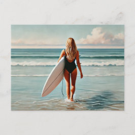 Surfer Girl am Strand Postkarte