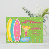 Surfer Girl Beach Party Geburtstag Einladung (Stehend Vorderseite)