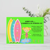 Surfer Girl Beach Party Geburtstag Einladung (Stehend Vorderseite)