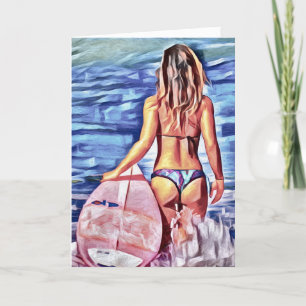 SURFER GIRL BIKINI G-STRING BLANK CARD FEIERTAGSKARTE