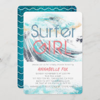 Surfer Girl Blue Wave Splash Surfing Baby Dusche