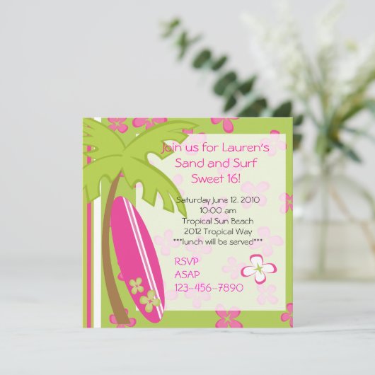 Surfer Girl Einladung (Stehend Vorderseite)