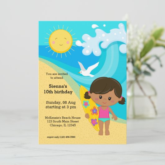 Surfer Girl Einladung (Stehend Vorderseite)