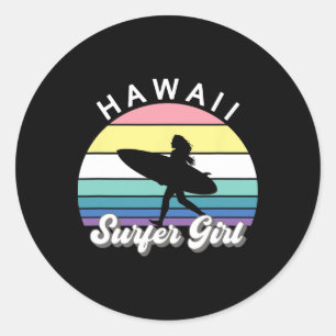 Surfer Girl Hawaii Vintage Hawaiian Surfen Surf B Runder Aufkleber