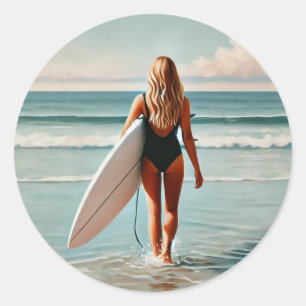 Surfer Girl Hossegor Frankreich Runder Aufkleber