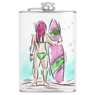 Surfer Girl individuelle Name Flachmann