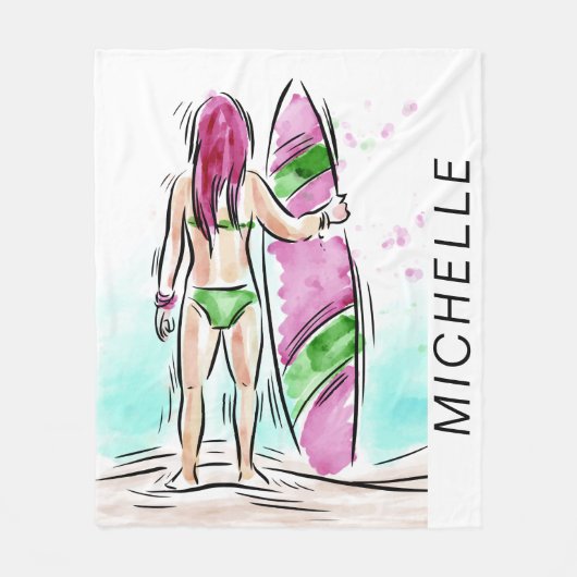 Surfer Girl individuelle Name Fleece Decke (Vorderseite)