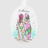 Surfer Girl individuelle Name Ornament (Rückseite)