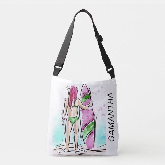 Surfer Girl Individuelle Name Taschen (Vorderseite)