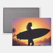 Surfer Girl on the beach Magnet (Vorderseite/Rückseite)
