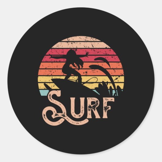 Surfer Girl Retro Vintag Surfboard Runder Aufkleber (Vorderseite)
