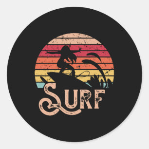 Surfer Girl Retro Vintage Surfbrett Runder Aufkleber