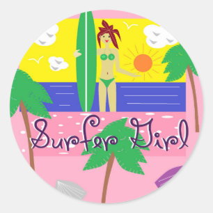 Surfer Girl Runder Aufkleber